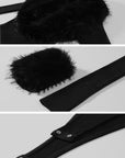 0122stepll Faux Fur Collar Plunge Bodysuit