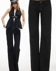 IAMXIAA Low-Rise Dark Wash Flared Denim Jeans with Clean Seam Wide Leg Fit