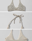 ROVENTE Deep V Knit Top with Sequin Bra and Shorts Set
