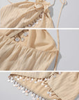 Hydrae Sheer Draped Shell Tassel Backless Halter Top