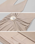 Hydrae Ruched Halter Maxi Dress with Shell Detail