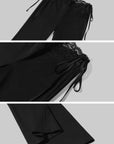 ROVENTE Lace Trim Tie Waist Flared Pants