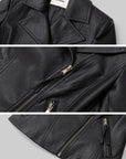IAMXIAA Veste en cuir moto noire sculptée