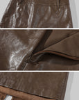 Hydrae Jupe crayon midi taille haute en similicuir avec passants de ceinture et ourlet satiné contrastant