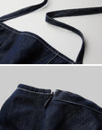 DOINDULGE Denim Halter Dress with Bubble Silhouette and Sheer Pleated Chiffon Hem