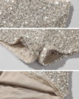 ROVENTE Deep V Knit Top with Sequin Bra and Shorts Set