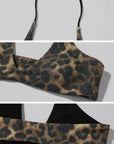 ROVENTE Deep V Black Top with Leopard Bra and Leopard Print Shorts Set