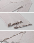 Rase le sol Sheer Ribbed Deep-V Long Sleeve Top