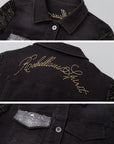 IAMXIAA Sequin-Pocket Knit Sleeve Denim Jacket