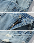 WARDEN EDGE Distressed Denim Shorts with Folded Hem & Ring Stitch - PINKPARKS