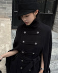 Hydrae Military Inspired Wool Cape Coat With Double Breasted Button Detailing