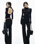 IAMXIAA Open-Back Mock Neck Long Sleeve Top