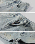 WARDEN EDGE Rhinestone Washed Denim Low-Rise Shorts