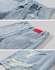 Rase le sol Low-Rise Asymmetric Waist Distressed Denim Pants