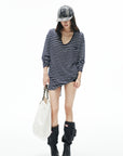 IAMXIAA Oversized Striped Deep Scoop Long Sleeve Top