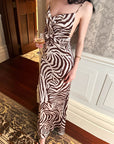 0122stepll Zebra Satin Backless Maxi Dress