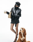 IAMXIAA Belted High-Neck Leather Jacket