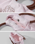 Hydrae Rhinestone Rose Satin Mini Handbag with Sculptural Wooden Ring Handles