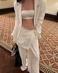 0122stepll Relaxed Linen Suit Set Blazer Pants & Wrap Skirt Overlay