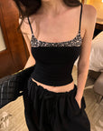 0122stepll Leopard Trim Slim Fit Spaghetti Strap Cami Top