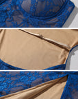 ROVENTE Lace Cutout Maxi Dress with Sheer Mesh and Slim Fit