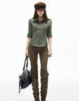 IAMXIAA Chemise ajustée utilitaire à boutons olive