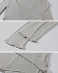 WARDEN EDGE Raw Seam Wool Layered Scoop Neck Long Sleeve Top