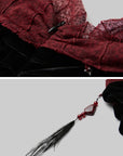 DOINDULGE Draped Velvet Skirt with Sheer Red Waist Detail