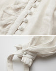 DOINDULGE Textured Button Shirt with Ruffled Front and Long Sashes