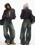 IAMXIAA Jean en denim à jambe large effet vintage