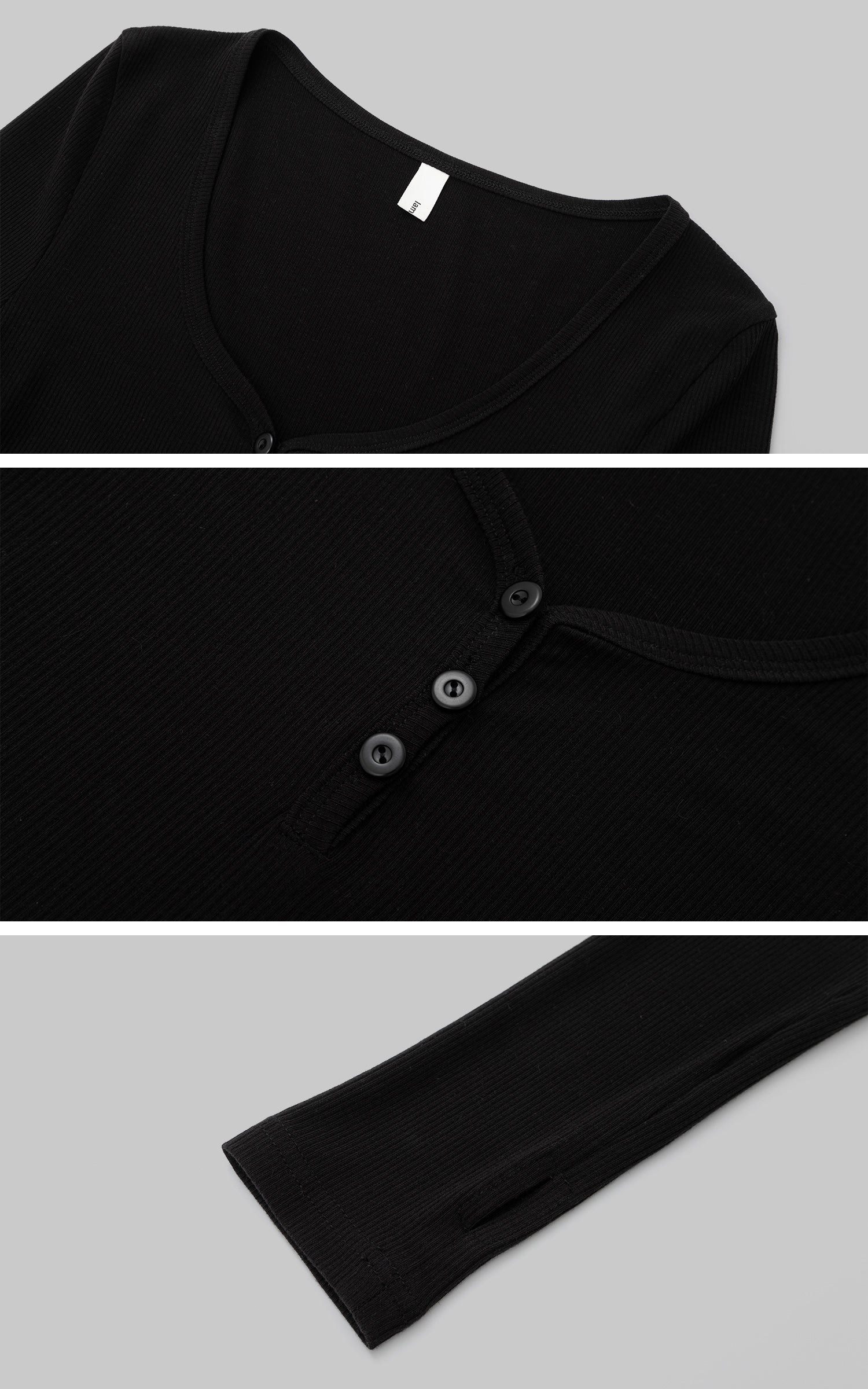 IAMXIAA Slim Fit Ribbed Henley Top with Scoop Neck and Button Detail