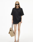 IAMXIAA Rhinestone Logo Lace Hem Oversized T-Shirt