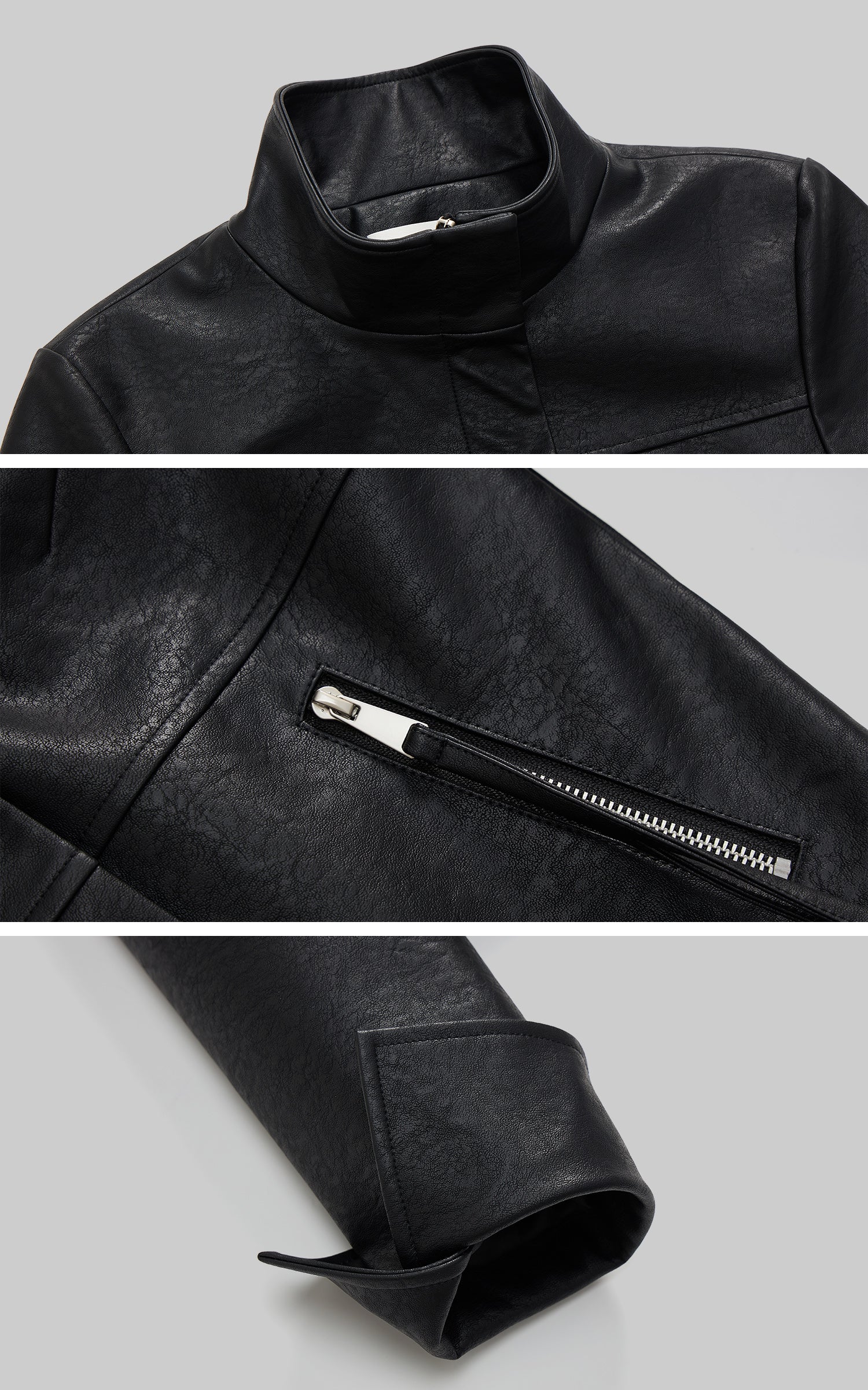 IAMXIAA Cropped Faux Leather Jacket with Zip Detail