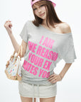 IAMXIAA Off-Shoulder Graphic Slouch Tee