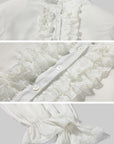 Hydrae Lace Ruffle Cropped Blouse High Neck Sheer Long Sleeve Top
