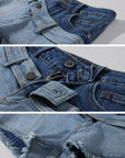 RASE LE SOL Layered Two-Tone Asymmetric Low-Rise Denim Shorts