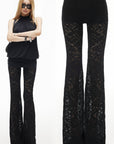 IAMXIAA Sheer Floral Lace Flared Pants with Stretch Lining