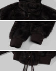WARDEN EDGE High-Collar Cropped Faux Fur Bomber Jacket