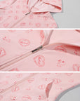 Rase le sol Pink Printed Hooded Fitted Zip Hoodie and Low-Rise Flared Pants Set