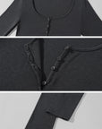 0122stepll Scoop Neck Button-Front Slim-Fit Long Sleeve T-Shirt
