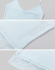 IAMXIAA Rhinestone Logo Lace Trim Halter Cami Tank Top