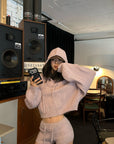 WARDEN EDGE Dusty Pink Cable Knit Hooded Sweater and Shorts Set