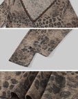 Hydrae Leopard Print Long Sleeve Top With Fitted Silhouette And Lace Trim Details
