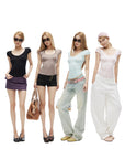 IAMXIAA Soft Stretch V-Neck Body-Hugging Cap Sleeve Top