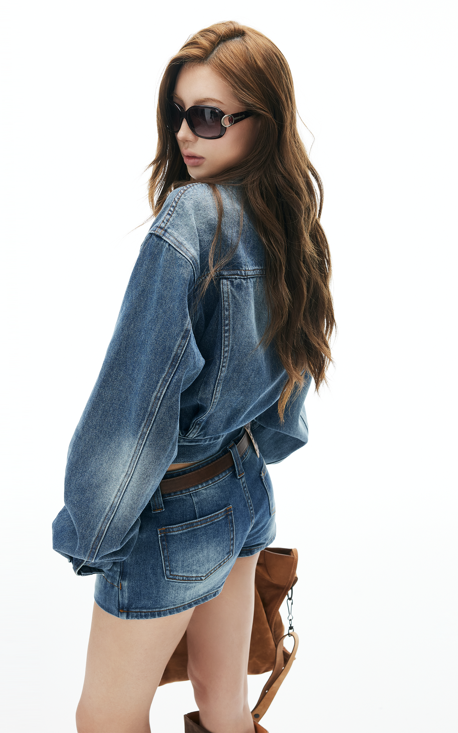 IAMXIAA Cropped Denim Jacket and Mini Skirt Set