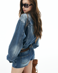 IAMXIAA Cropped Denim Jacket and Mini Skirt Set