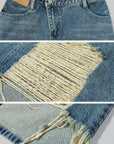 WARDEN EDGE Distressed Denim Midi Skirt with Asymmetrical Hem - PINKPARKS