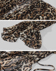 ROVENTE Leopard Chiffon Deep V Ruched Tie-Front Flared Blouse