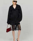 0122stepll Sculpted High Collar Belted Jacket