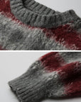 DOINDULGE Striped Fuzzy Knit Sweater Oversized Pullover Red Grey